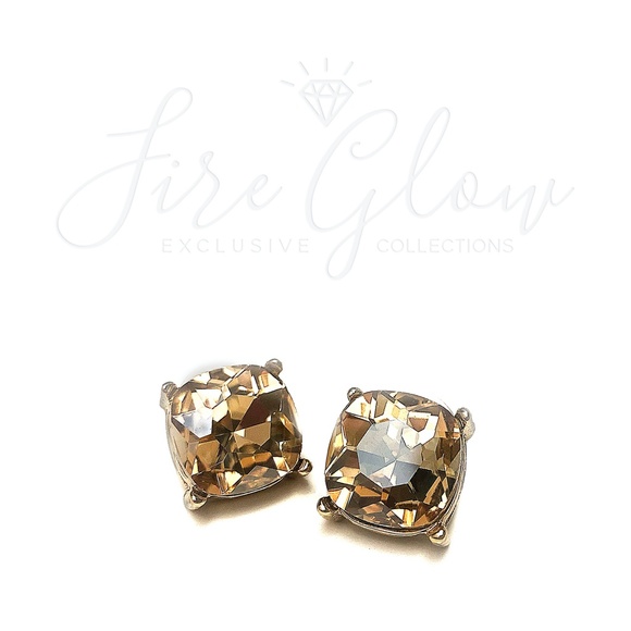 Glass Cushion Cut Champagne Post Earrings - Picture 9 of 10